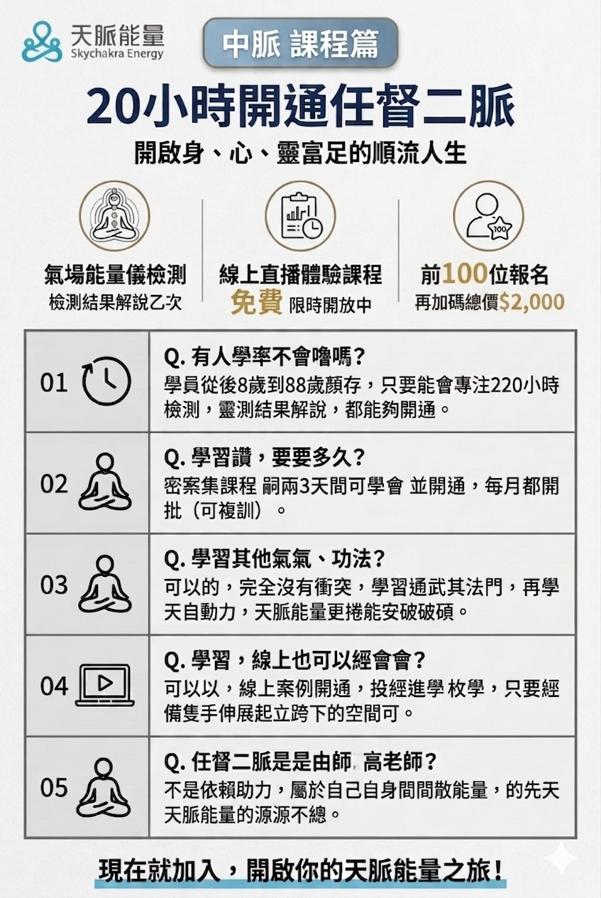 🌟 全球獨家！20小時開通任督二脈，身心全面轉變